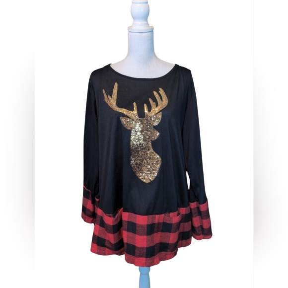 Amazon Tops - SequinReindeer Winter Buffalo Plaid Tunic XXL